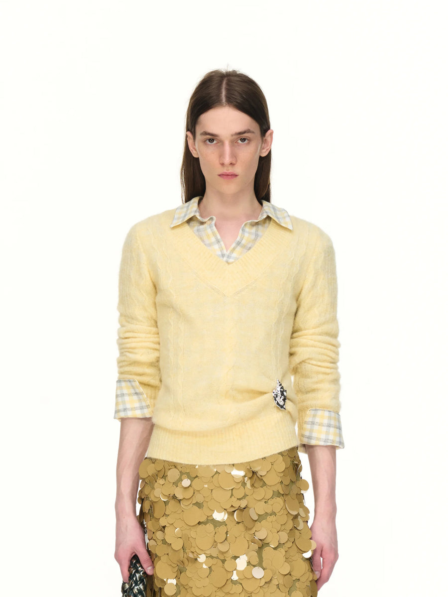 Cable-Knit V-Neck Sweater - model photograph