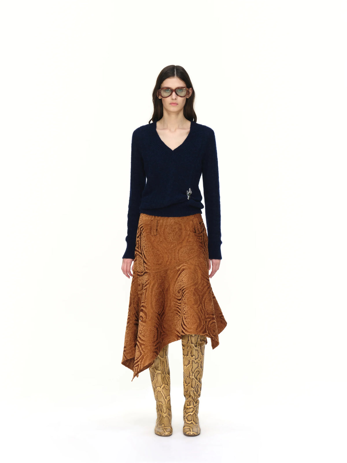 Cable-Knit V-Neck Sweater - model photograph