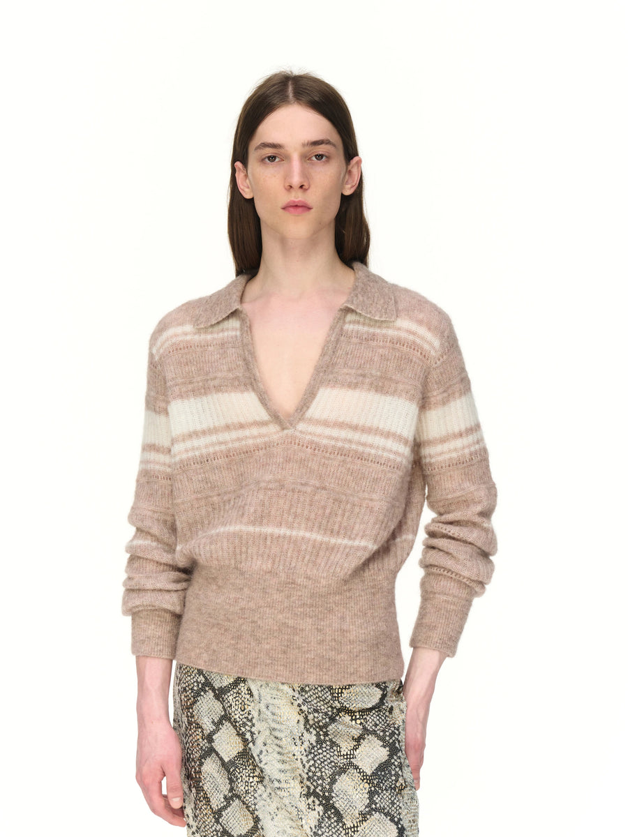 Striped Wool Polo Sweater — front