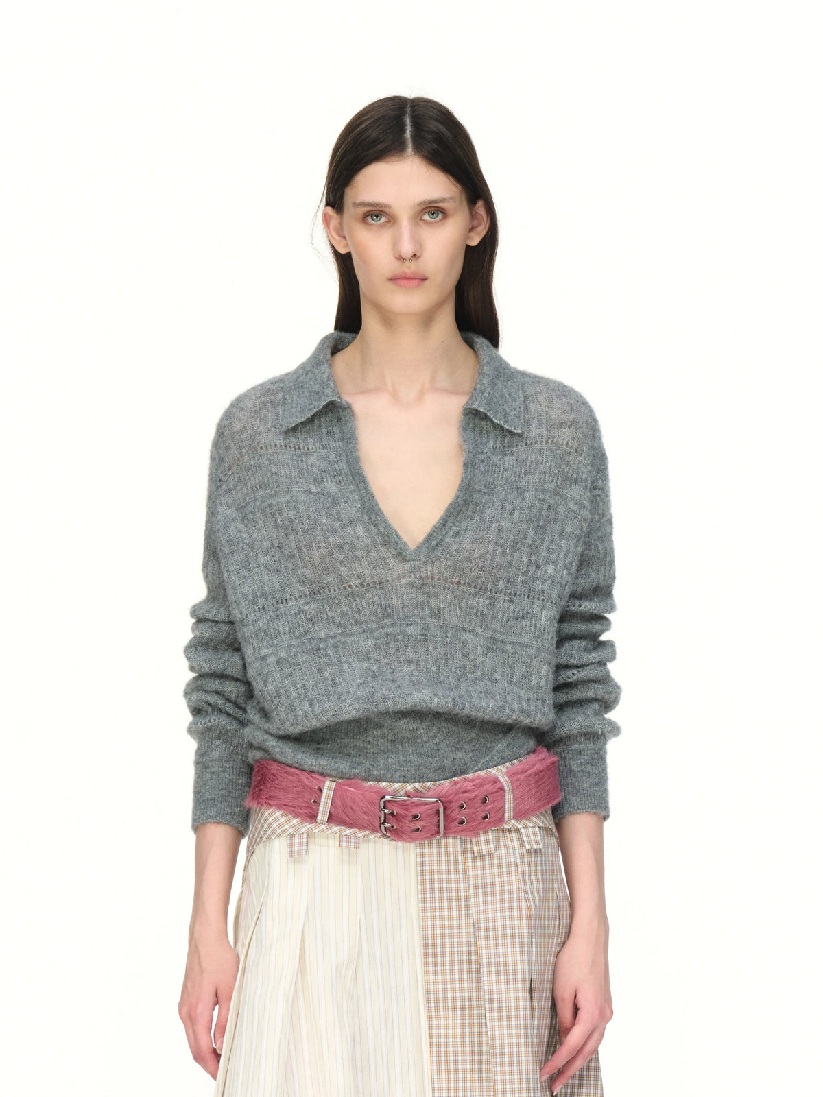 Striped Wool Polo Sweater — front