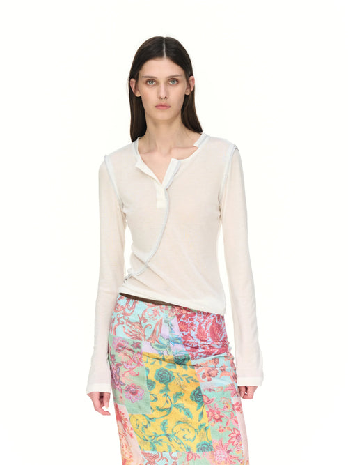 Asymmetric V-Neck Long-Sleeve Top - model photograph 1