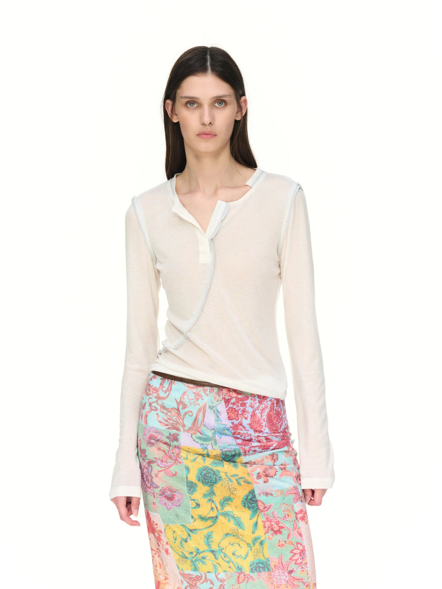 Asymmetric V-Neck Long-Sleeve Top - model photograph 1