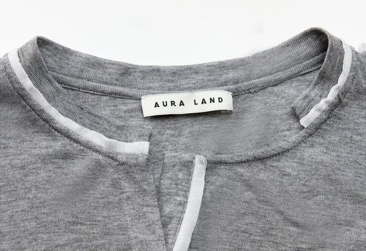Asymmetric V-Neck Long-Sleeve Top - exposed contrasting seam detail