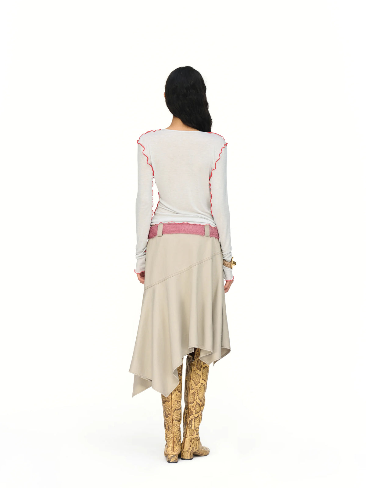 Contrast Lettuce-Trim Long-Sleeve Top - model photograph
