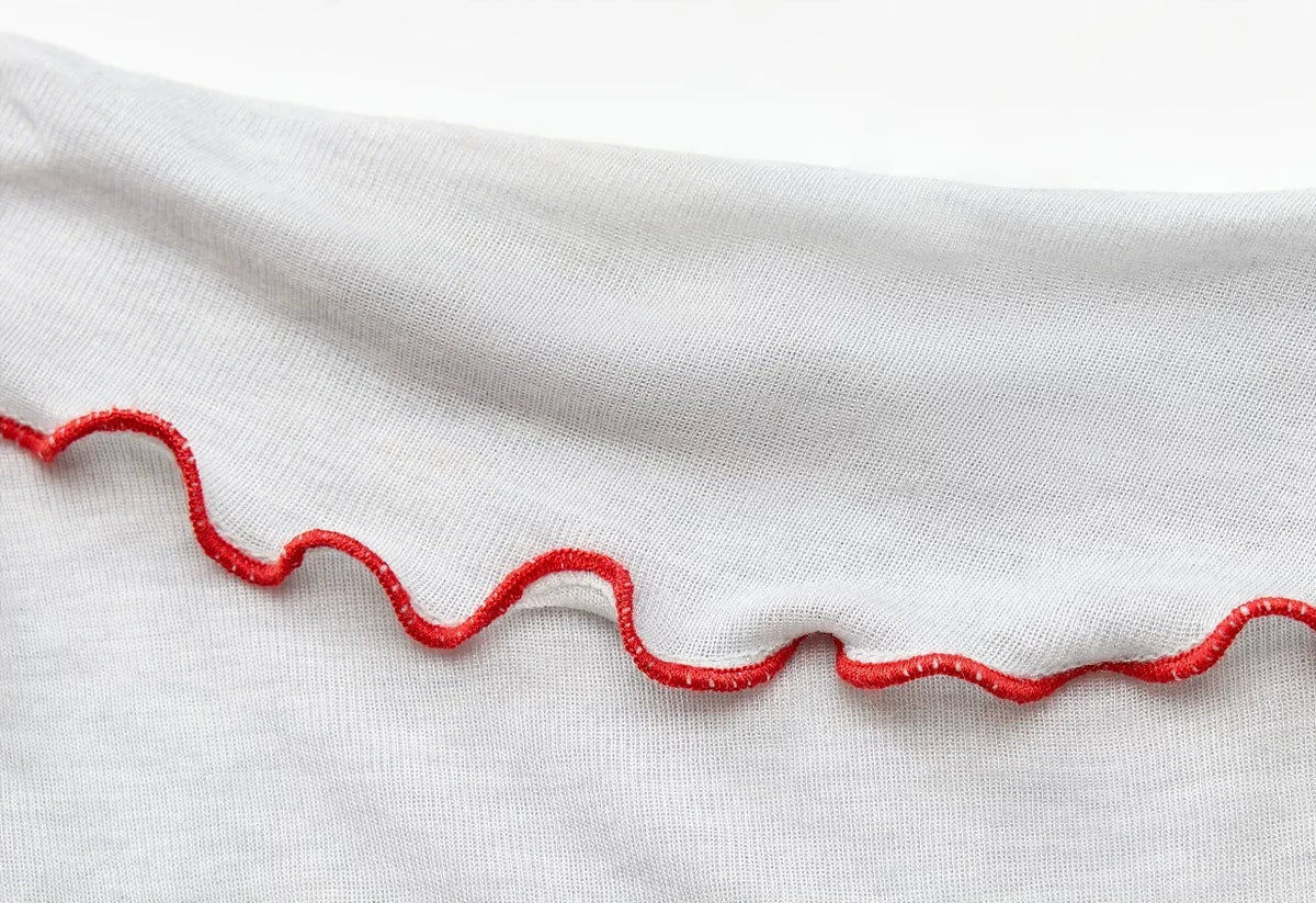 Contrast Lettuce-Trim Long-Sleeve Top - contrasting red edge detail