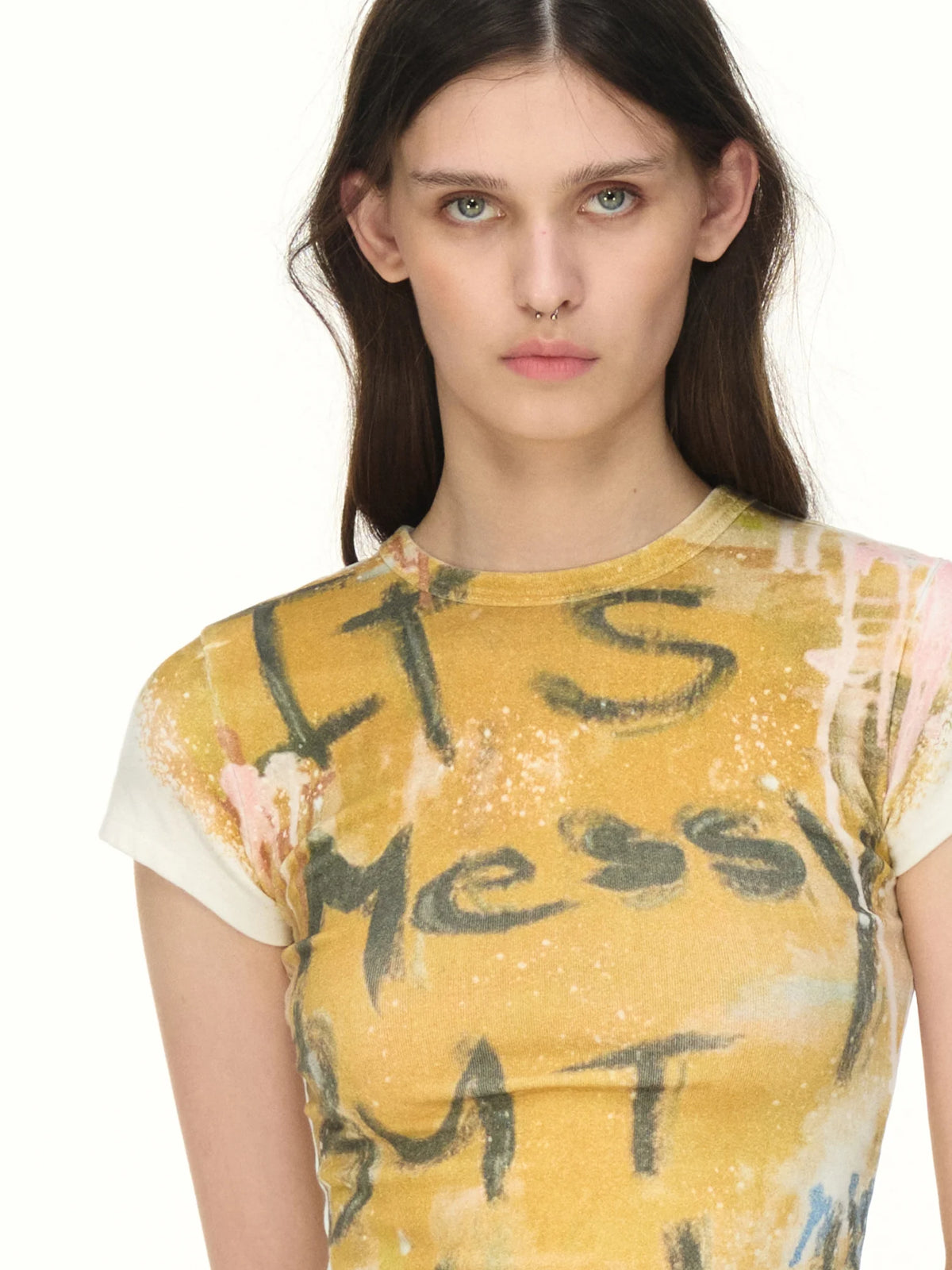 Cropped Graffiti-Print T-Shirt - model photograph