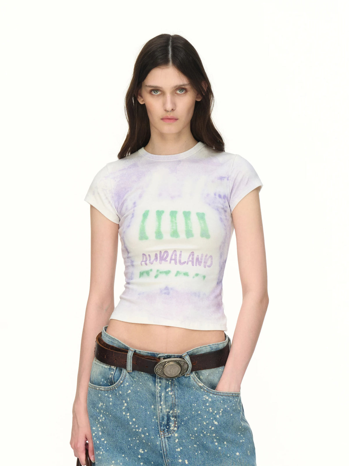 Cropped Graffiti-Print T-Shirt - model photograph