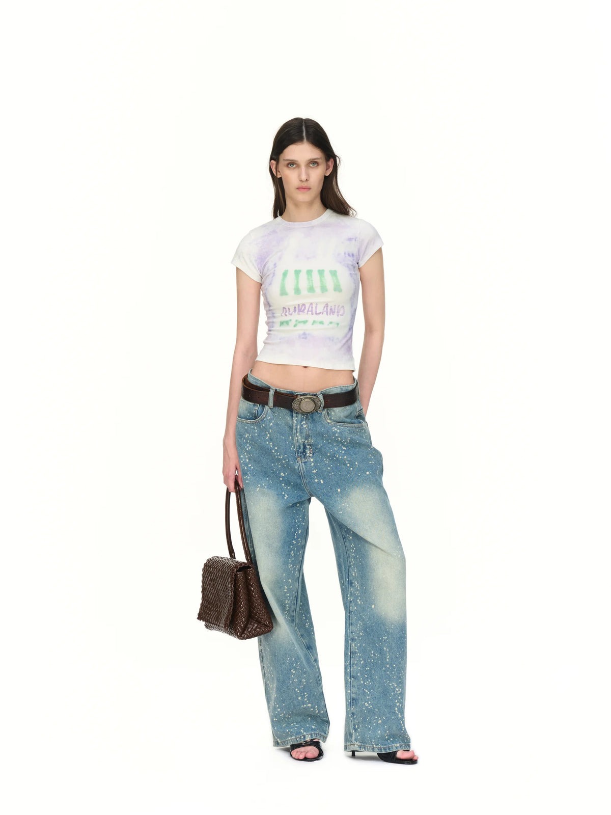 Cropped Graffiti-Print T-Shirt - model photograph